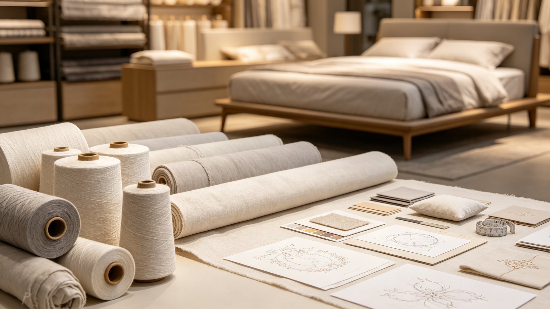 Custom home textile bedding concept